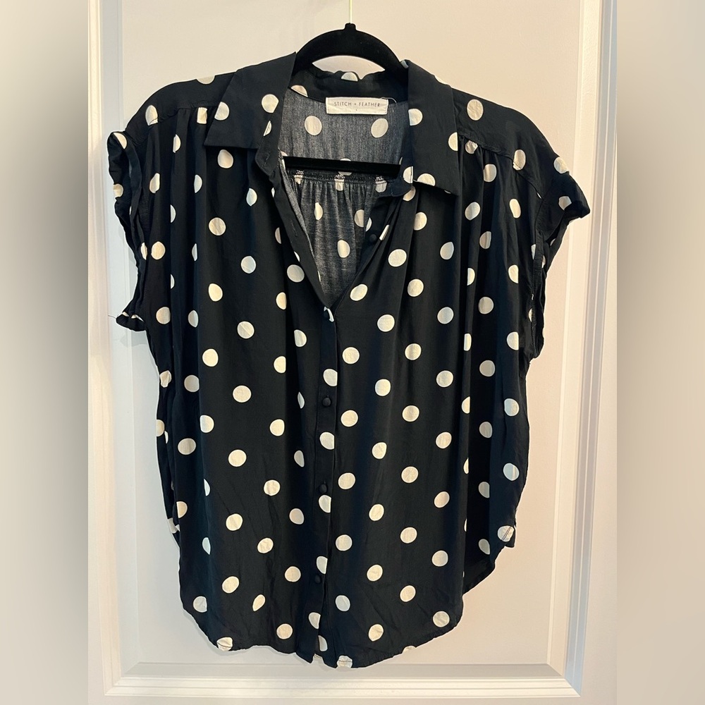 Polka dot satin-like top, size L